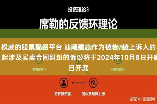权威的股票配资平台 汕潮建总作为被告/被上诉人的1起涉及买卖合同纠纷的诉讼将于2024年10月8日开庭