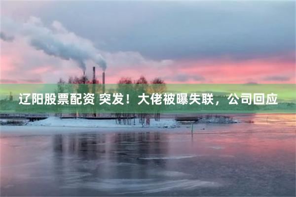 辽阳股票配资 突发！大佬被曝失联，公司回应